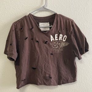 Aeropostale Brown Short Sleeve Tee Distressed Style
